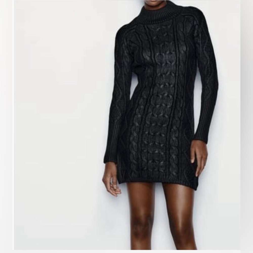 Zara Cable Knit Sweater dress with black foil finish - Large